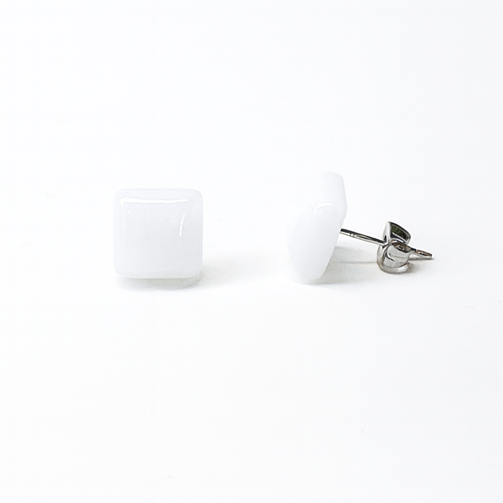 White Jade 10mm Square Natural Stone Earrings