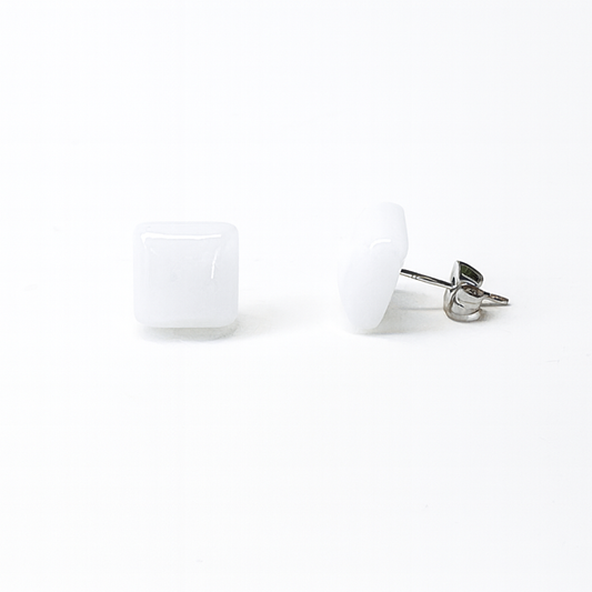 White Jade 10mm Square Natural Stone Earrings