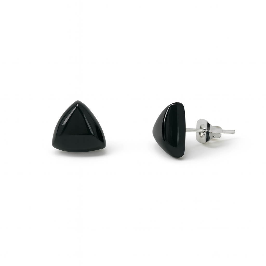 Black Onyx 10mm Triangle Natural Stone Earrings