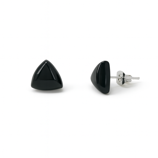 Black Onyx 10mm Triangle Natural Stone Earrings