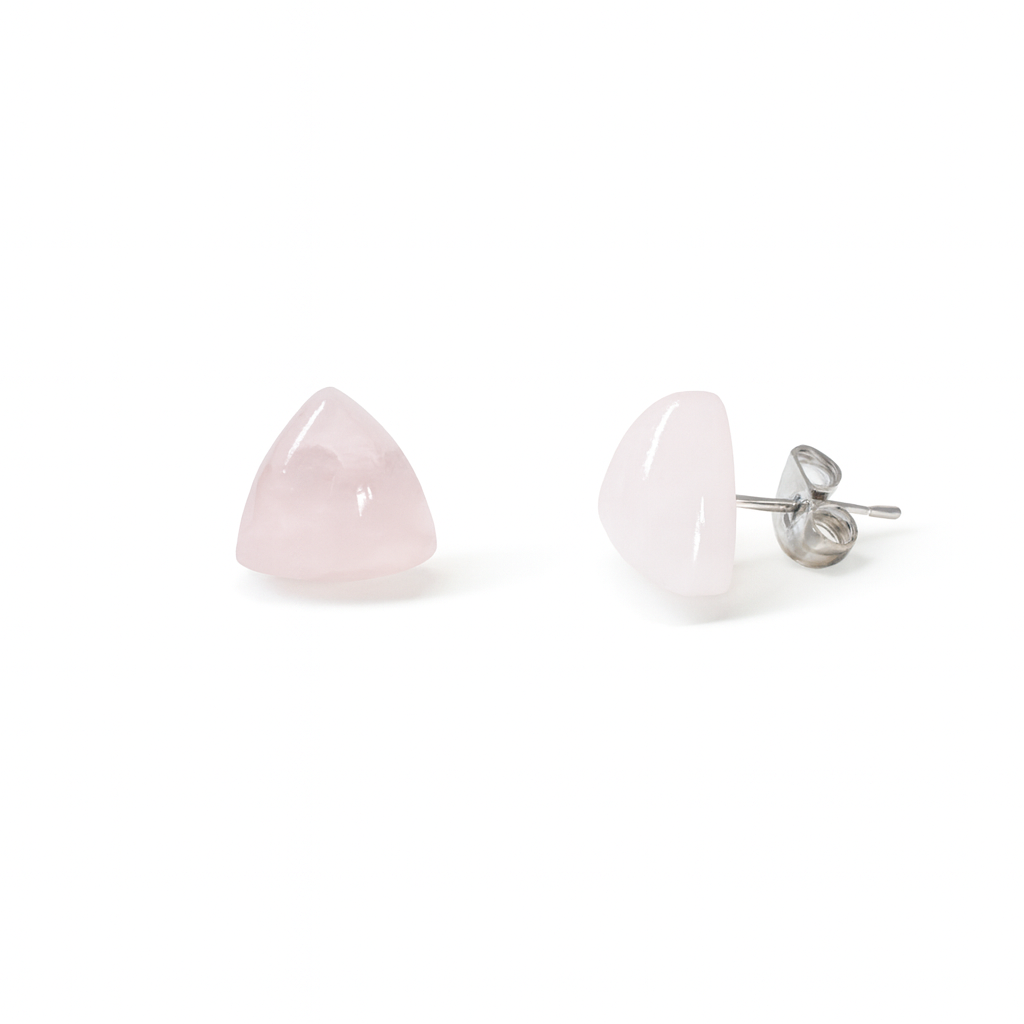 Rose Quartz 10mm Triangle Natural Stone Earrings