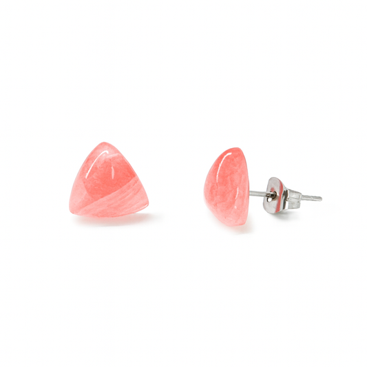 Strawberry Quartz 10mm Triangle Natural Stone Earrings