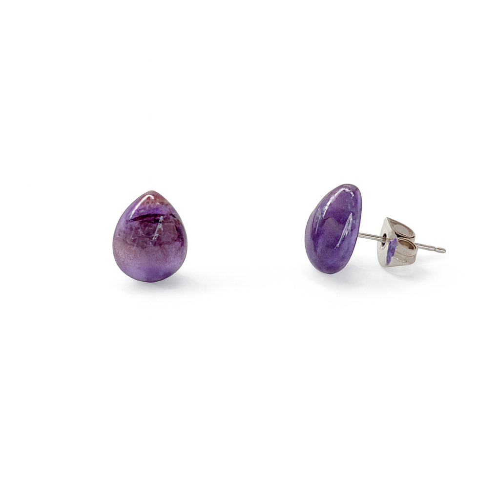 Amethyst 8 x 10mm Teardrop Natural Stone Earrings
