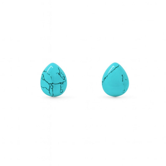 Blue Turquoise 8 x 10mm Teardrop Natural Stone Earrings
