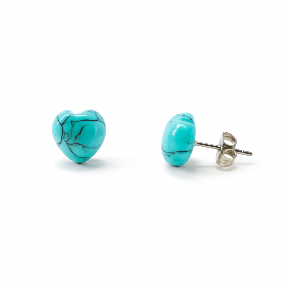 Blue Turquoise 10mm Heart Natural Stone Earrings