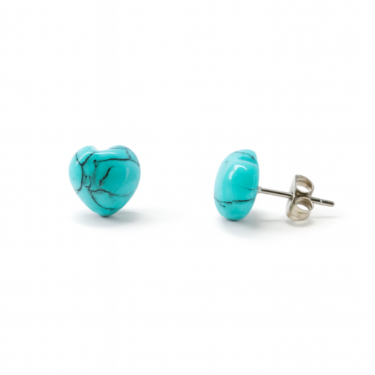 Blue Turquoise 10mm Heart Natural Stone Earrings