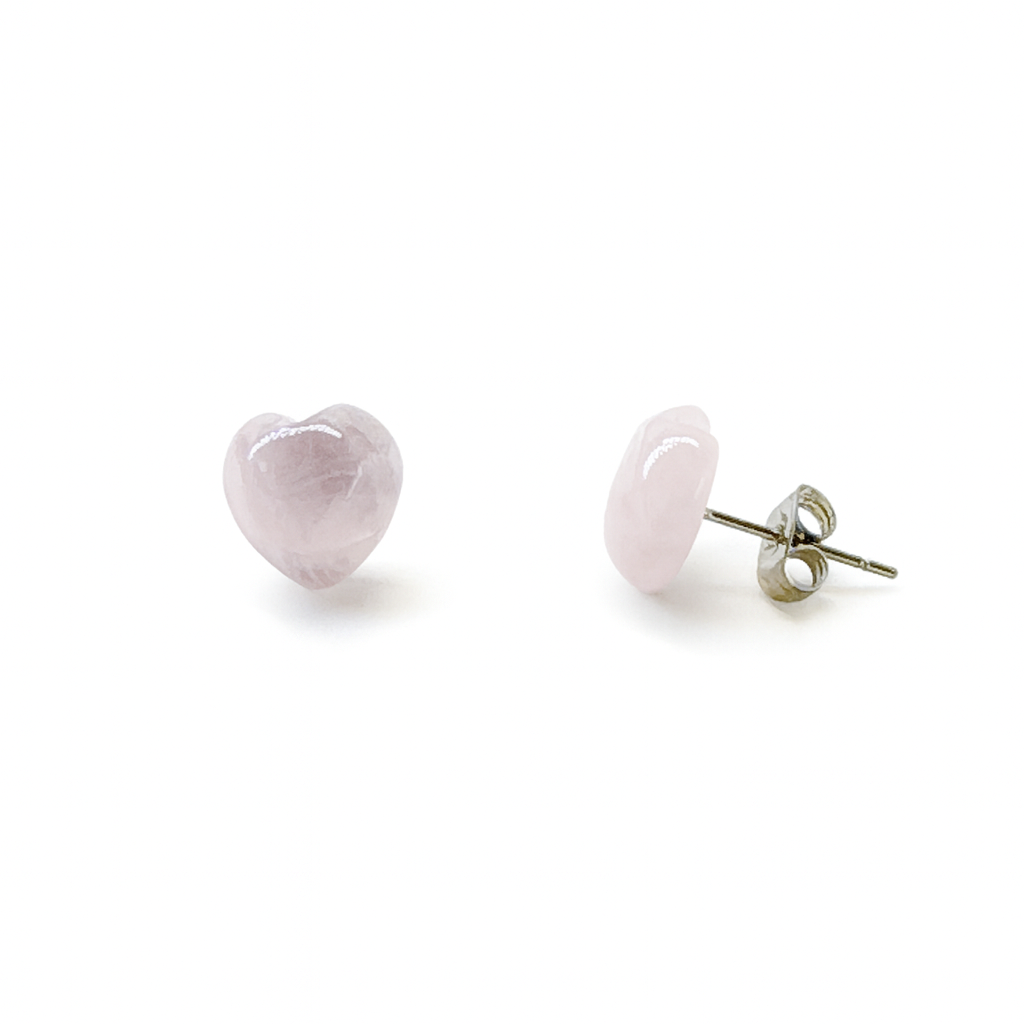 Rose Quartz 10mm Heart Natural Stone Earrings