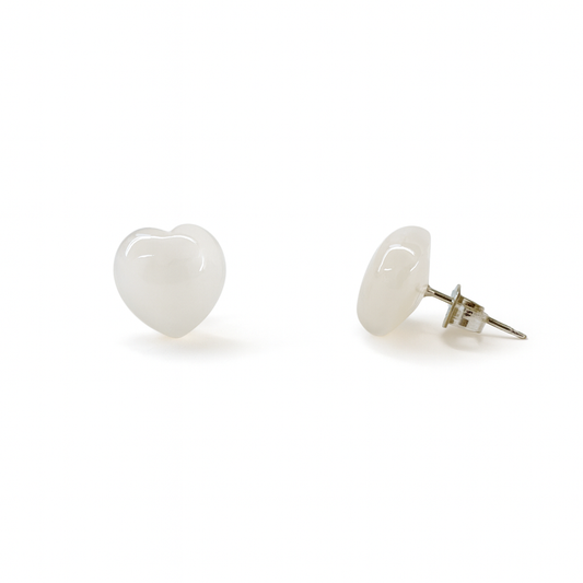 White Crystal 10mm Heart Natural Stone Earrings