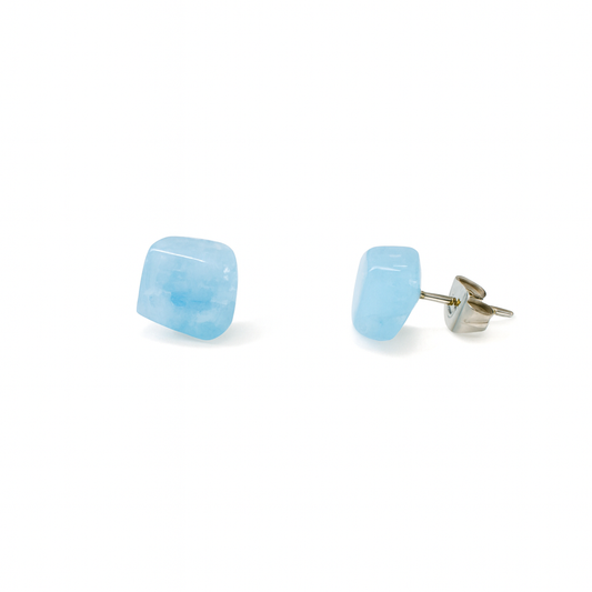 Small Aquamarine Blue Quartz Natural Stone Earrings