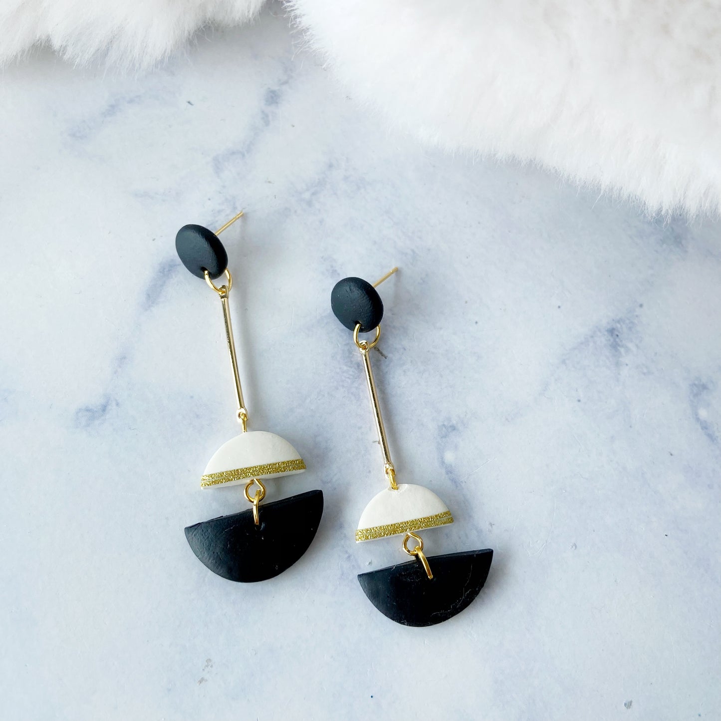 Black & White Geometric Dual Arc Earrings - Black