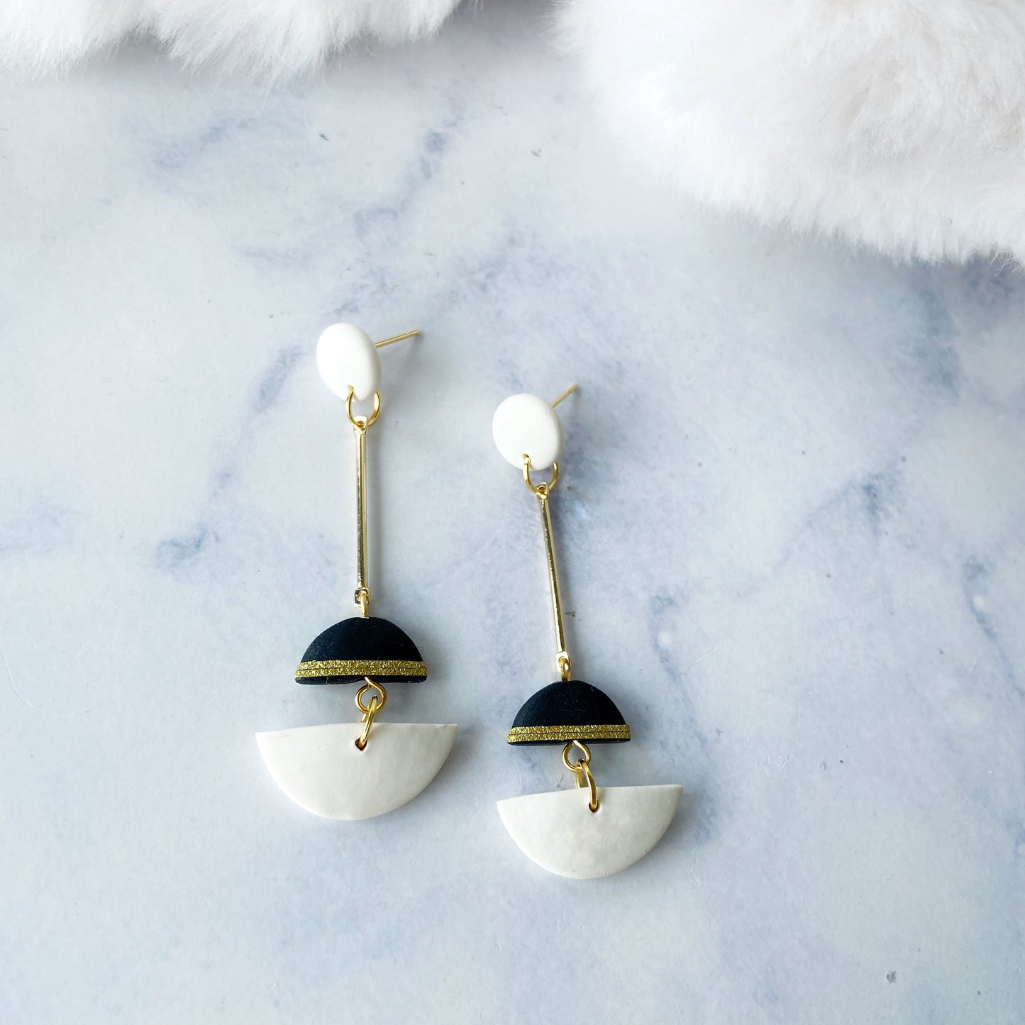 Black & White Geometric Dual Arc Earrings - Black