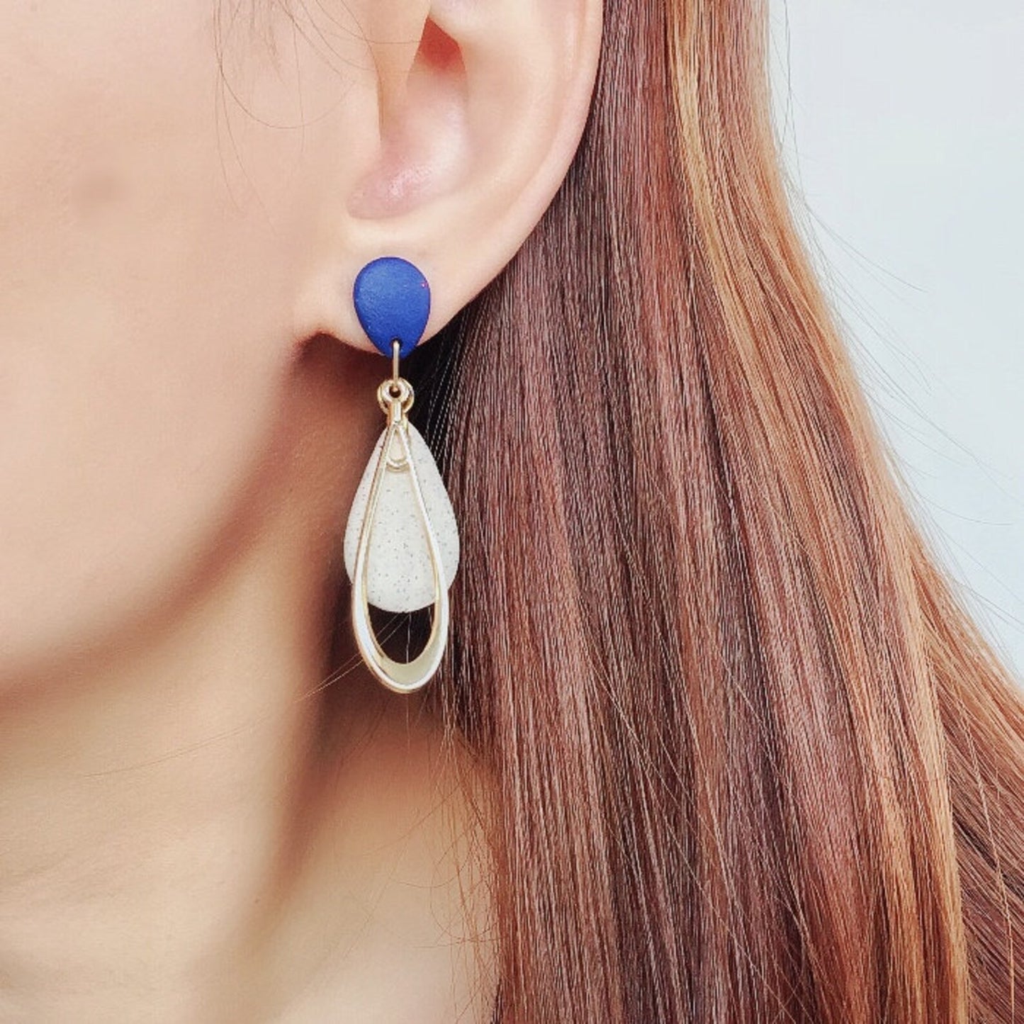 Royal Blue Teardrop Dual-Layer Polymer Clay Earrings