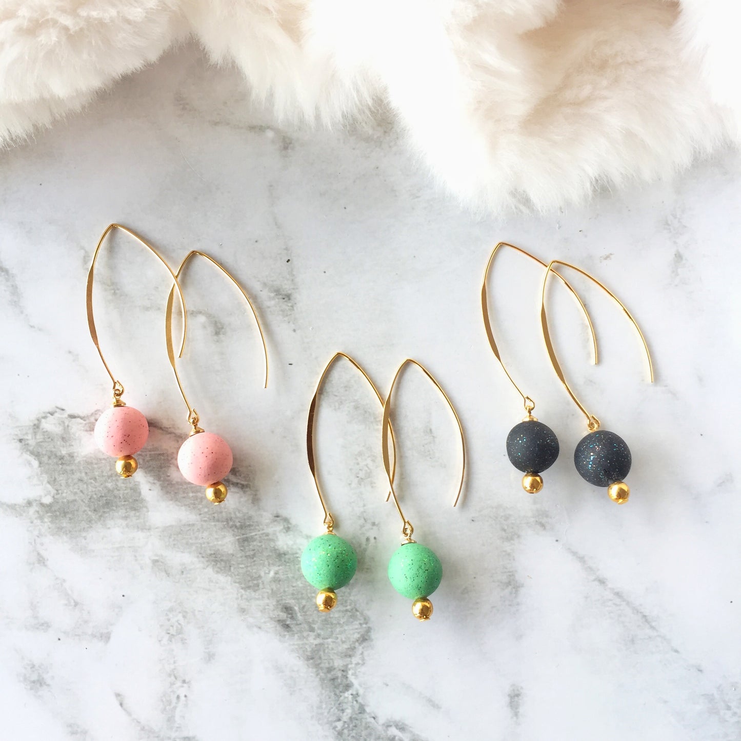 Minimalist Soft Pink Polymer Clay Bead Drop Earrings – Gold Hook Design