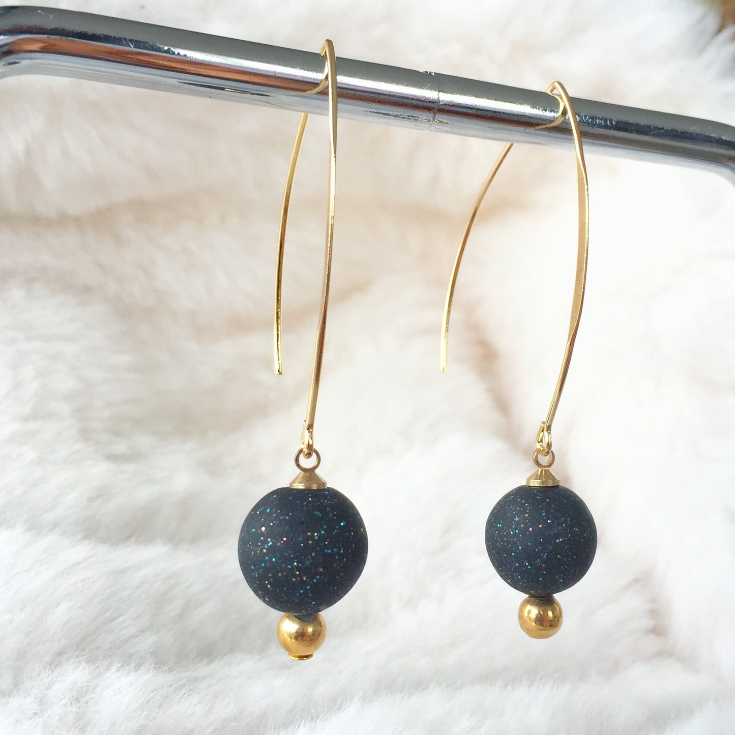 Minimalist Soft Pink Polymer Clay Bead Drop Earrings – Gold Hook Design