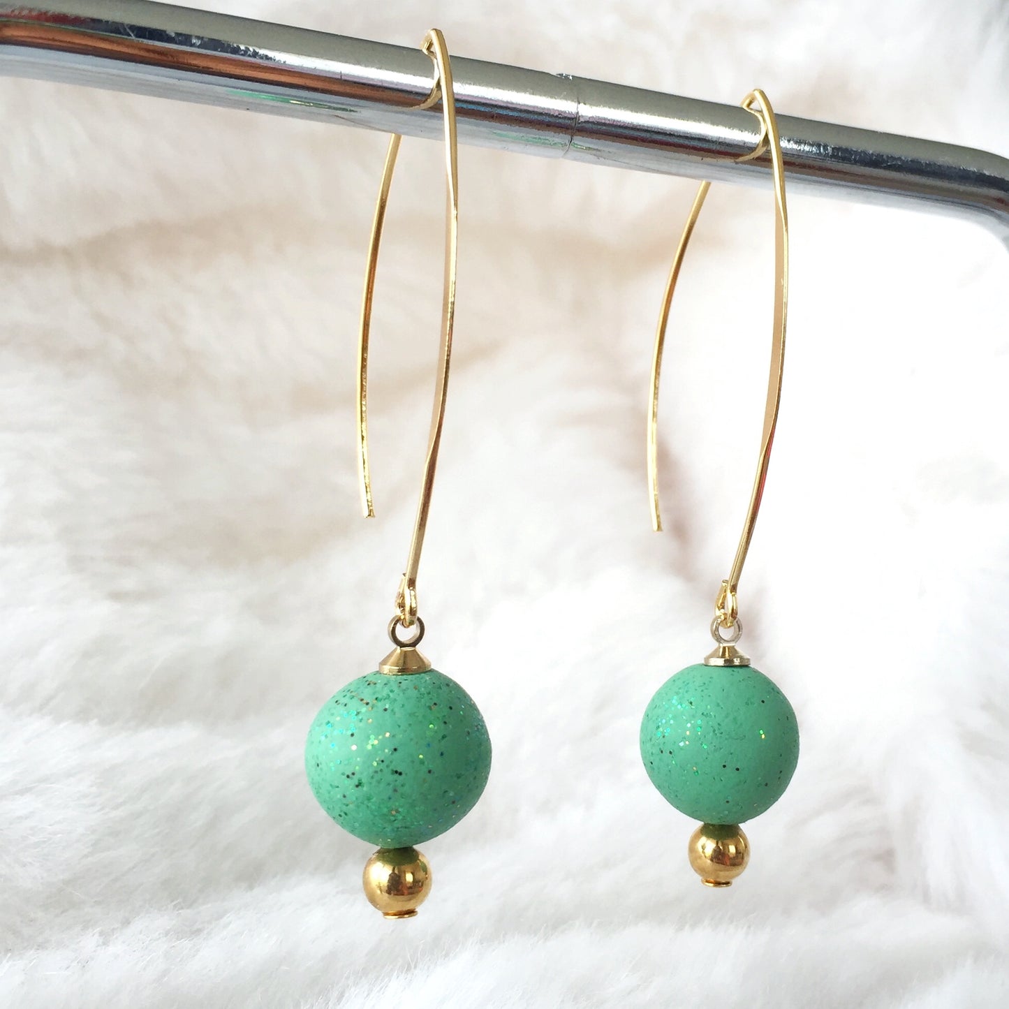 Minimalist Soft Pink Polymer Clay Bead Drop Earrings – Gold Hook Design