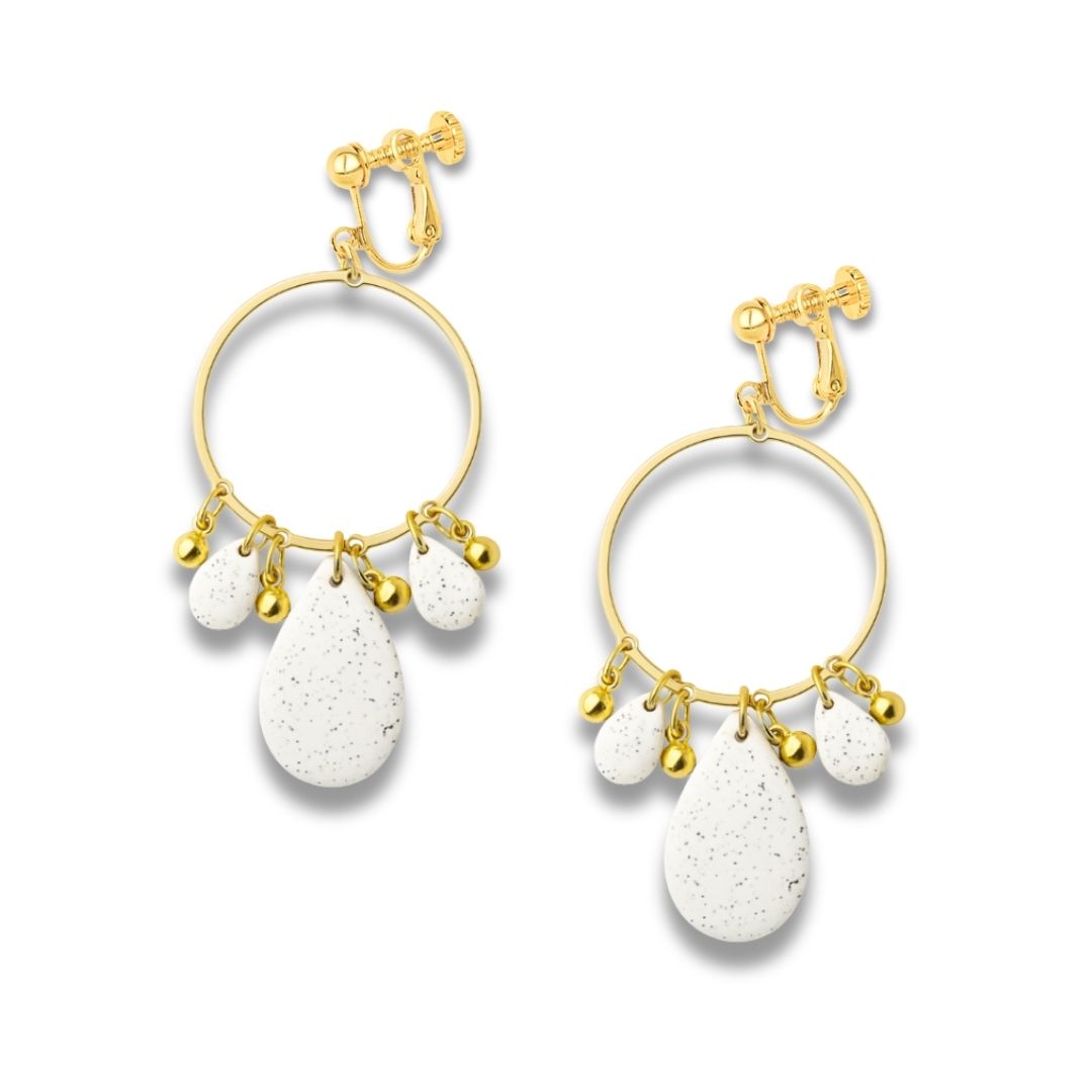Speckled White Teardrop Hoop Earrings