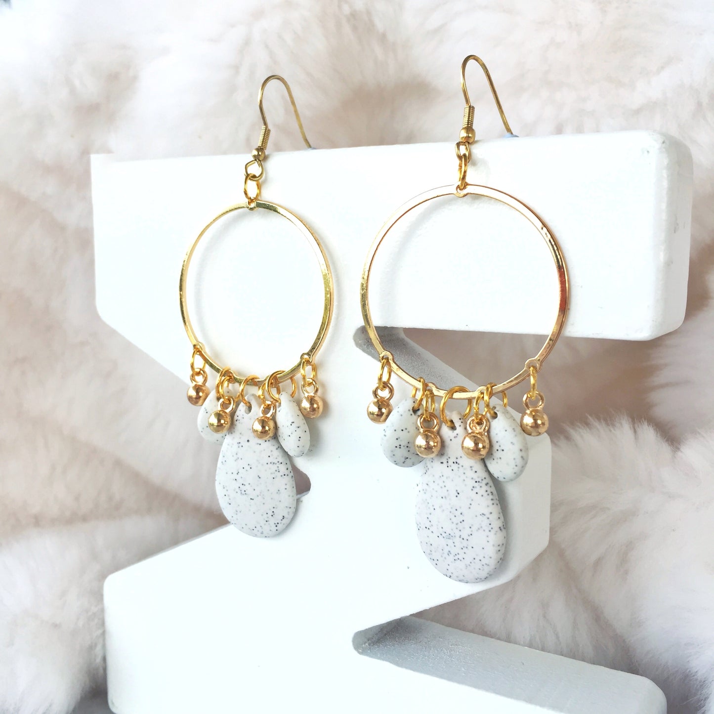 Speckled White Teardrop Hoop Earrings