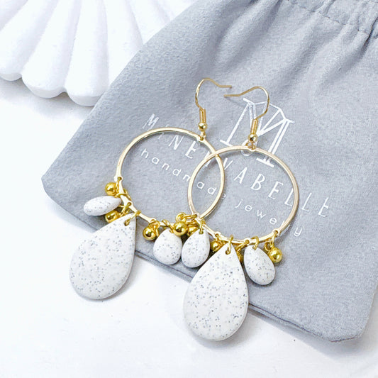 Speckled White Teardrop Hoop Earrings