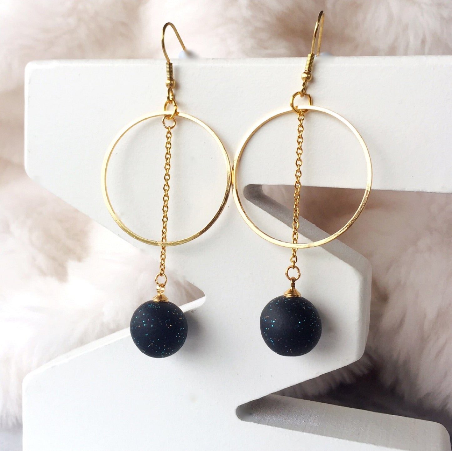 Celeste Silver Hoop Dangle Bead Earrings