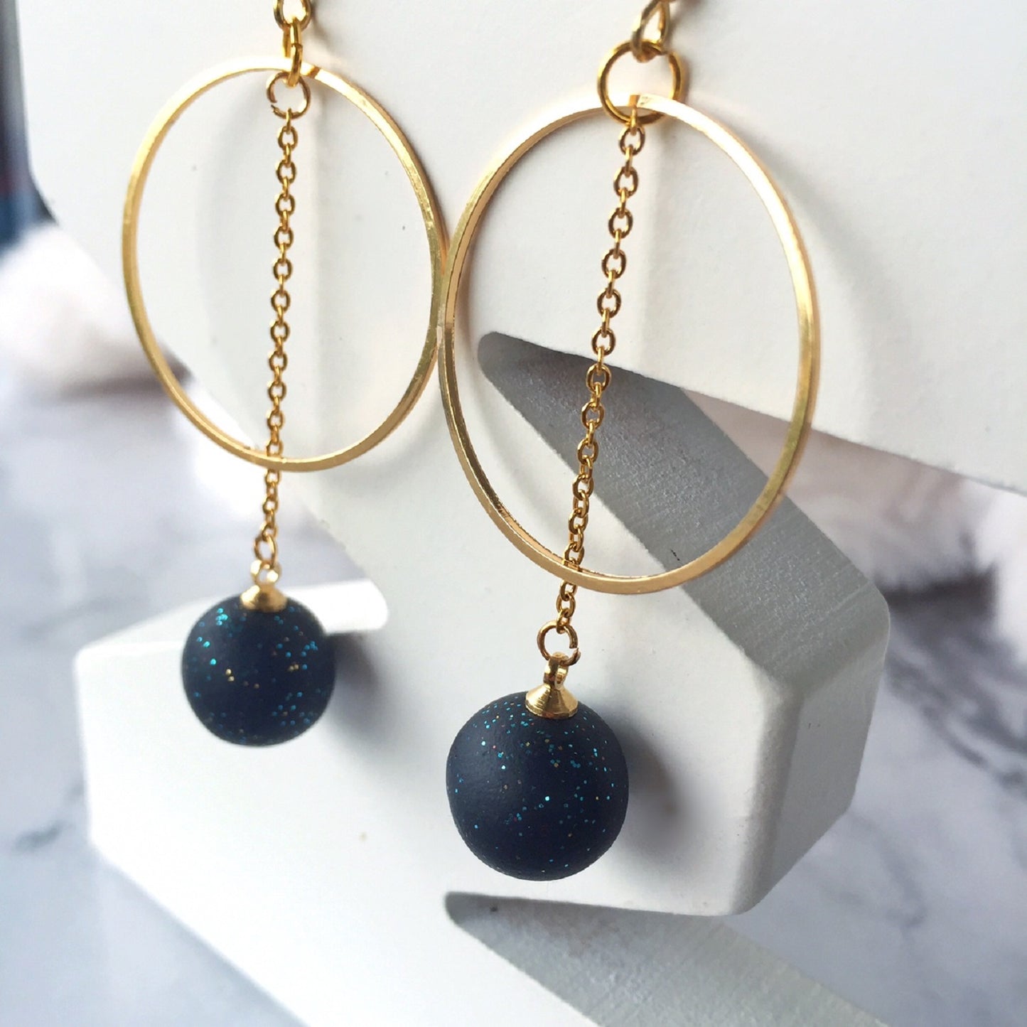 Celeste Silver Hoop Dangle Bead Earrings