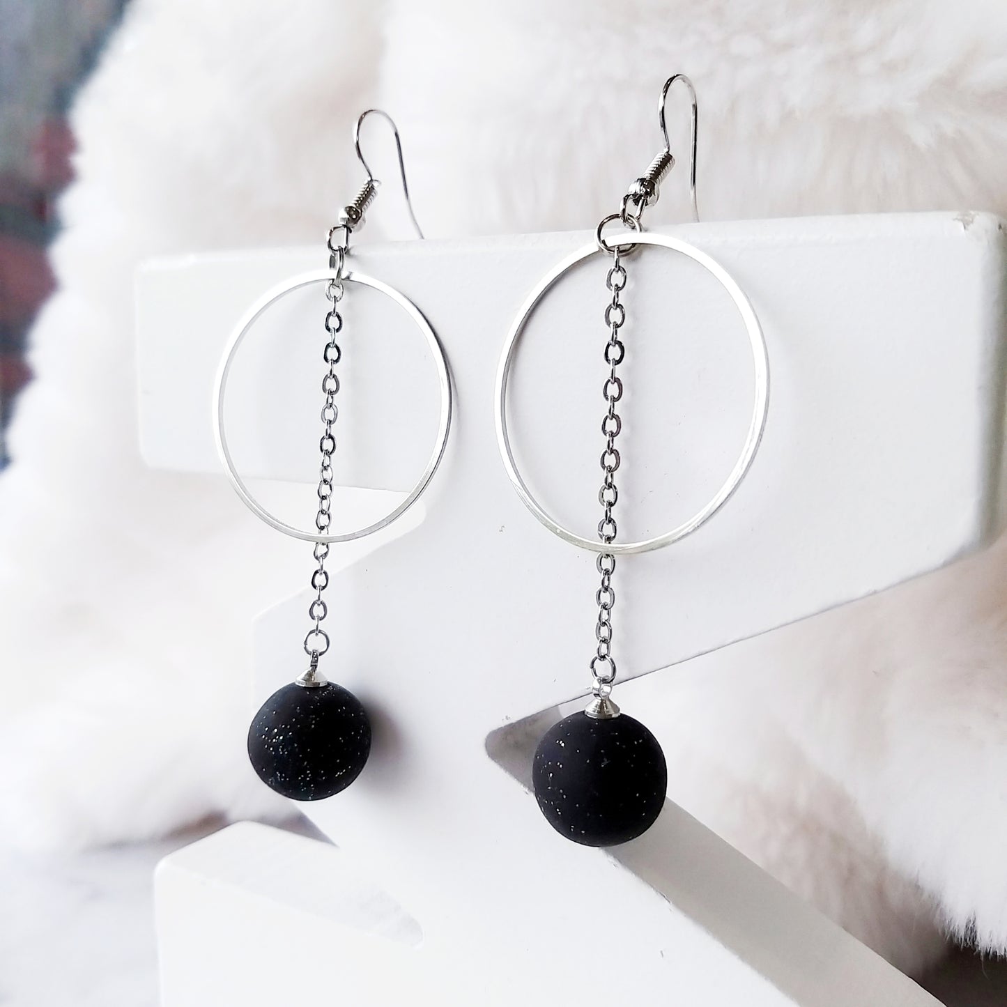 Celeste Silver Hoop Dangle Bead Earrings