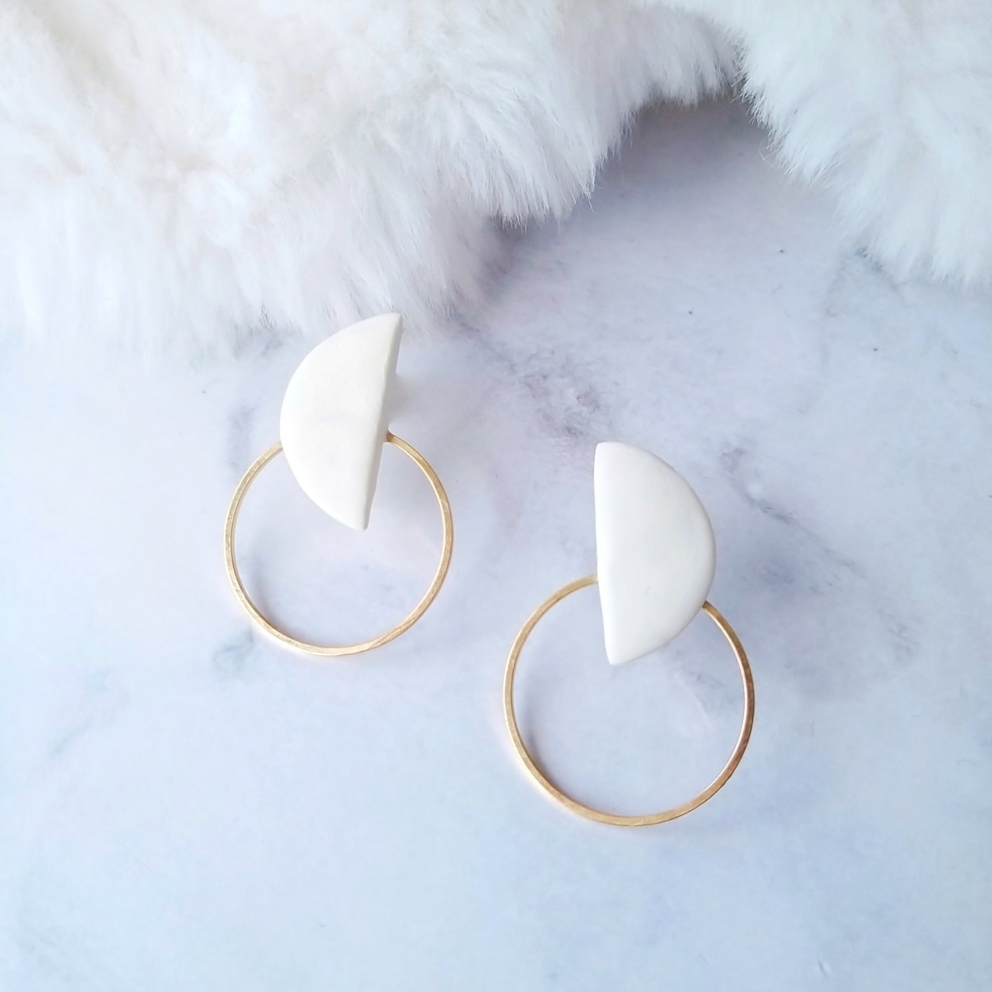 Glitter Blue Half-Moon Polymer Clay With Silver Hoop Earrings