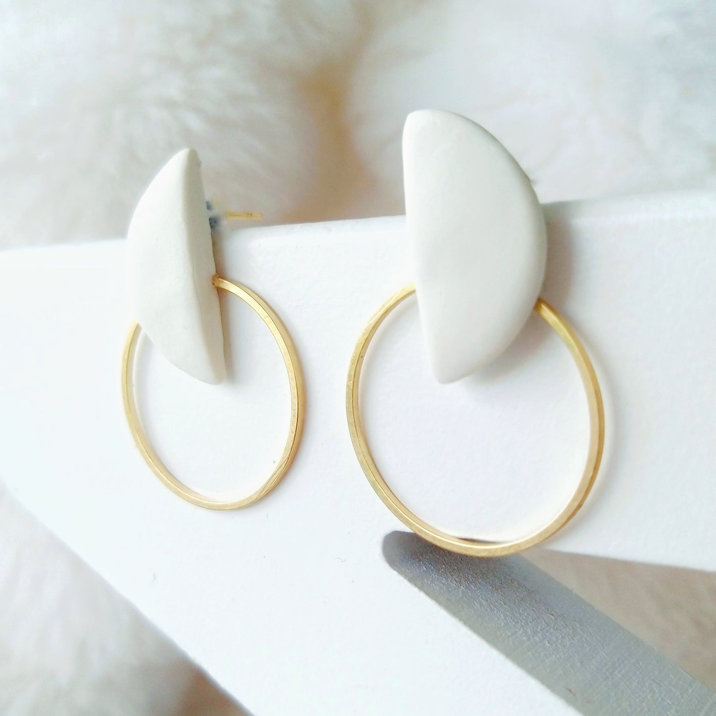 Glitter Blue Half-Moon Polymer Clay With Silver Hoop Earrings