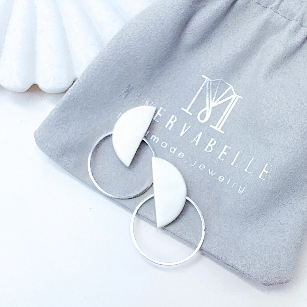 Glitter Blue Half-Moon Polymer Clay With Silver Hoop Earrings