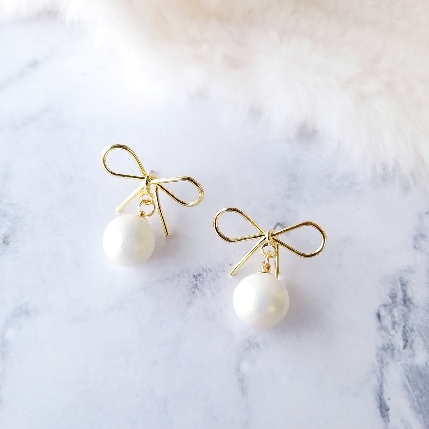 Golden Bow Pearl Earrings