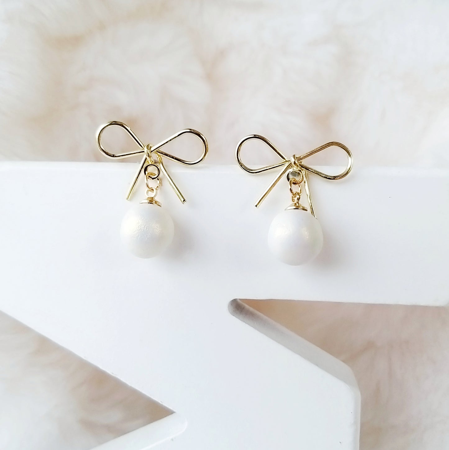 Golden Bow Pearl Earrings
