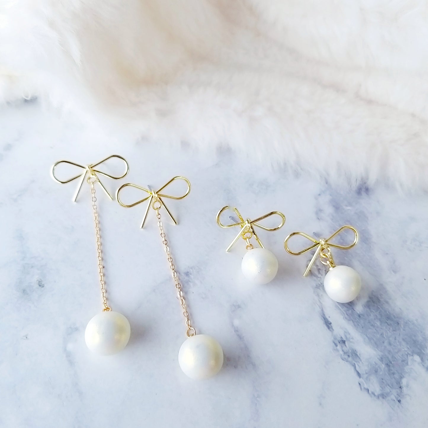 Golden Bow Pearl Earrings