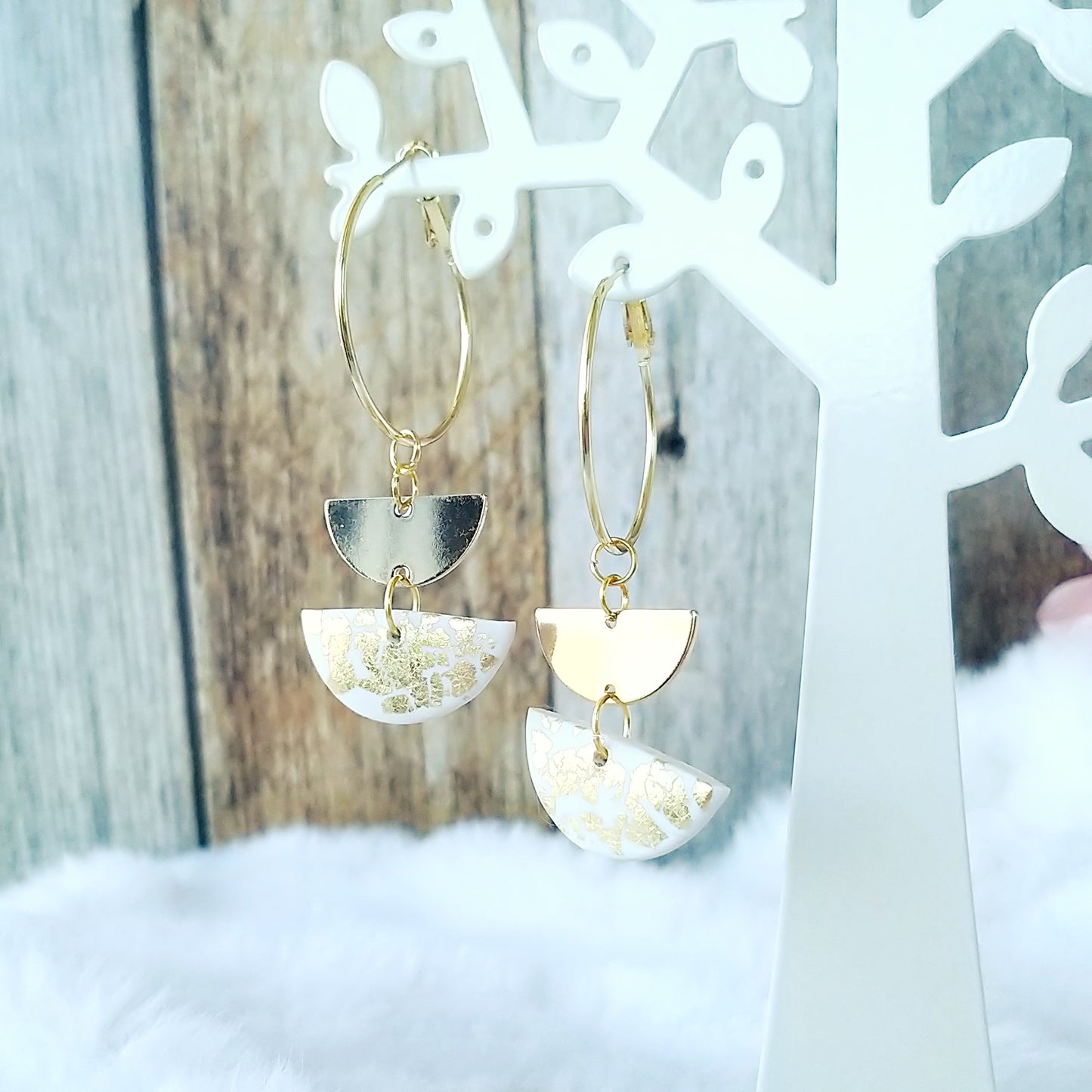 Golden Layer Semicircle Hoop Dangle Earrings