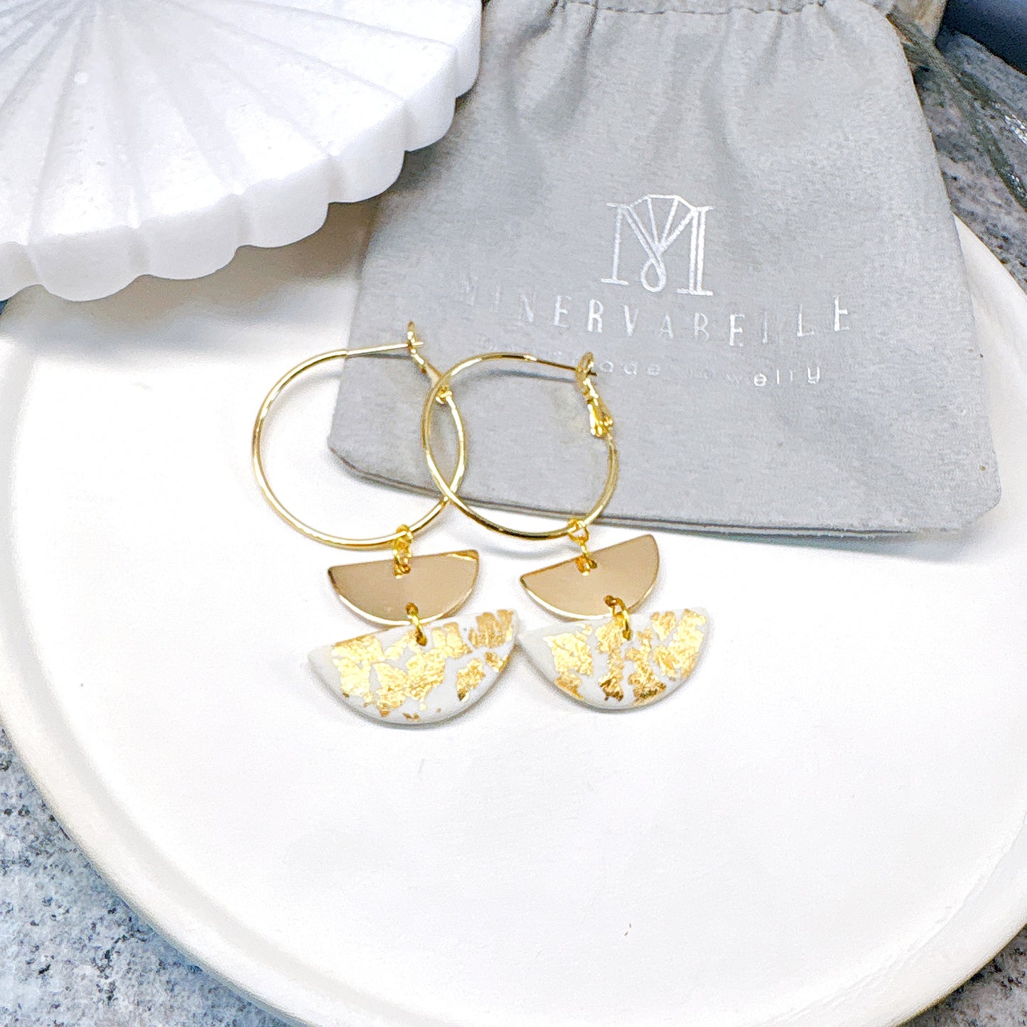 Silver Layer Semicircle Hoop Dangle Earrings