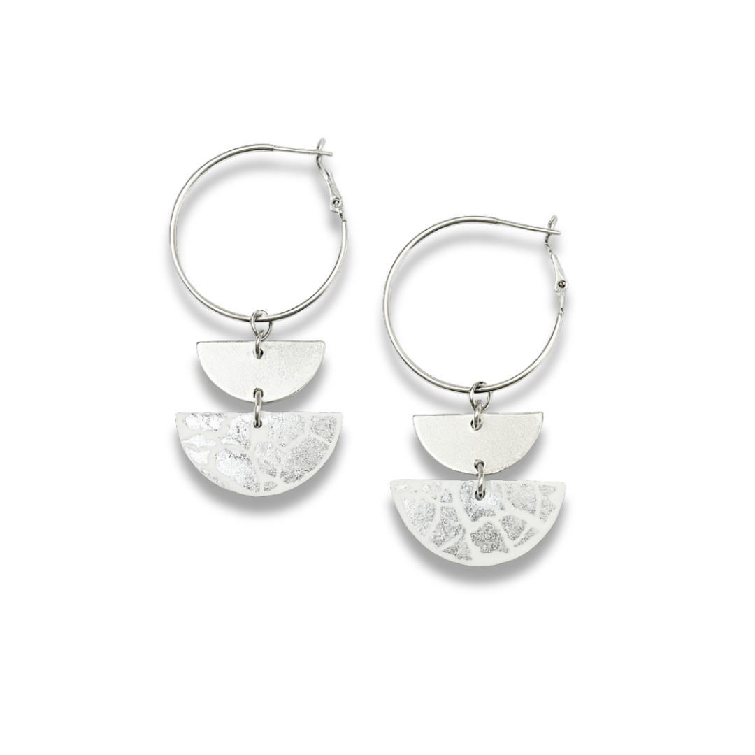 Silver Layer Semicircle Hoop Dangle Earrings