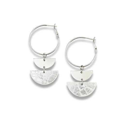 Silver Layer Semicircle Hoop Dangle Earrings