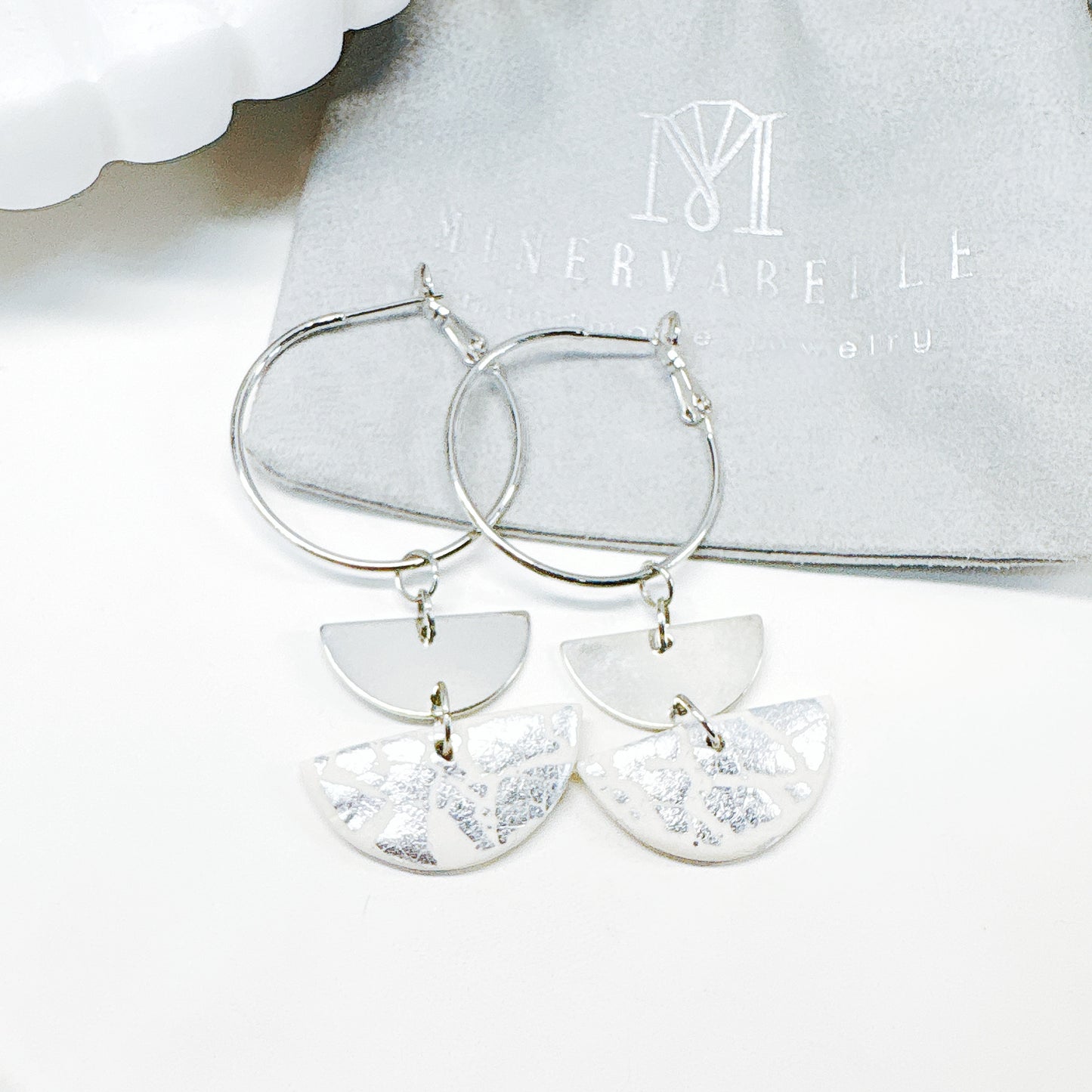 Silver Layer Semicircle Hoop Dangle Earrings