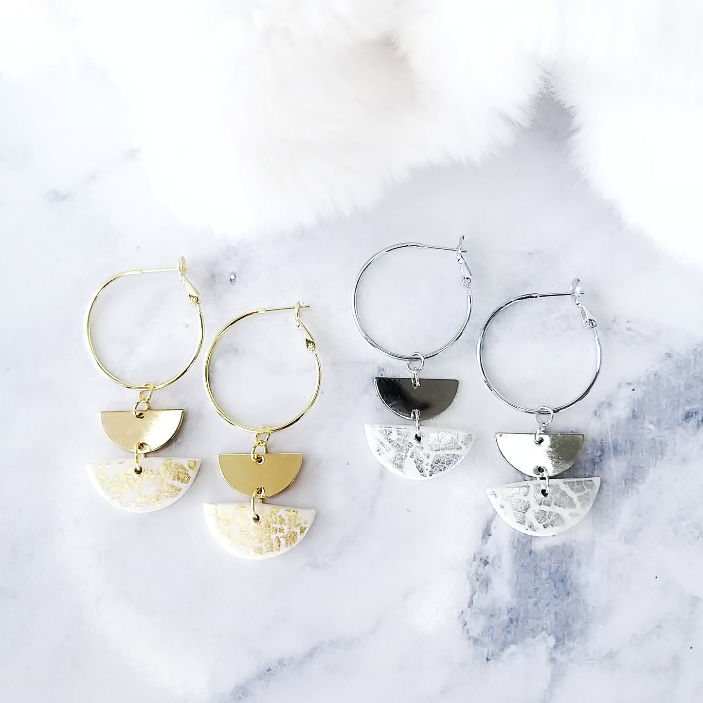 Golden Layer Semicircle Hoop Dangle Earrings