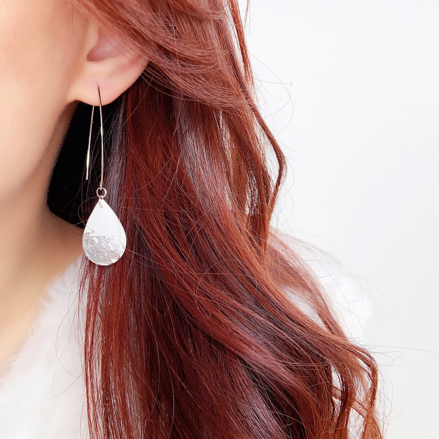 Silver Marble Foil Teardrop Earrings