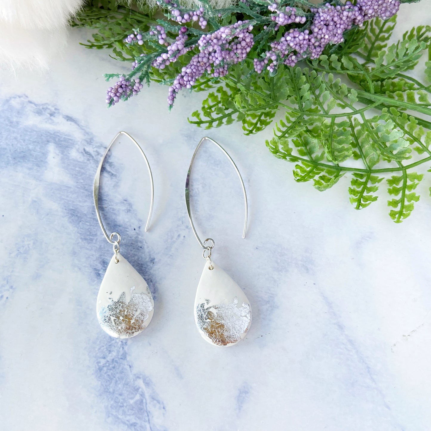 Gold Marble Foil Teardrop Earrings