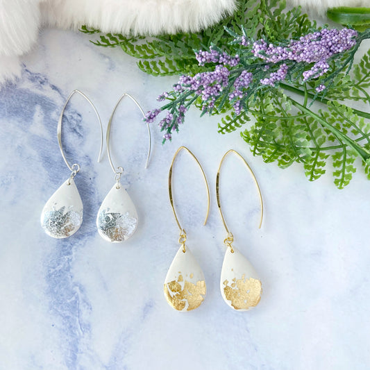 Silver Marble Foil Teardrop Earrings