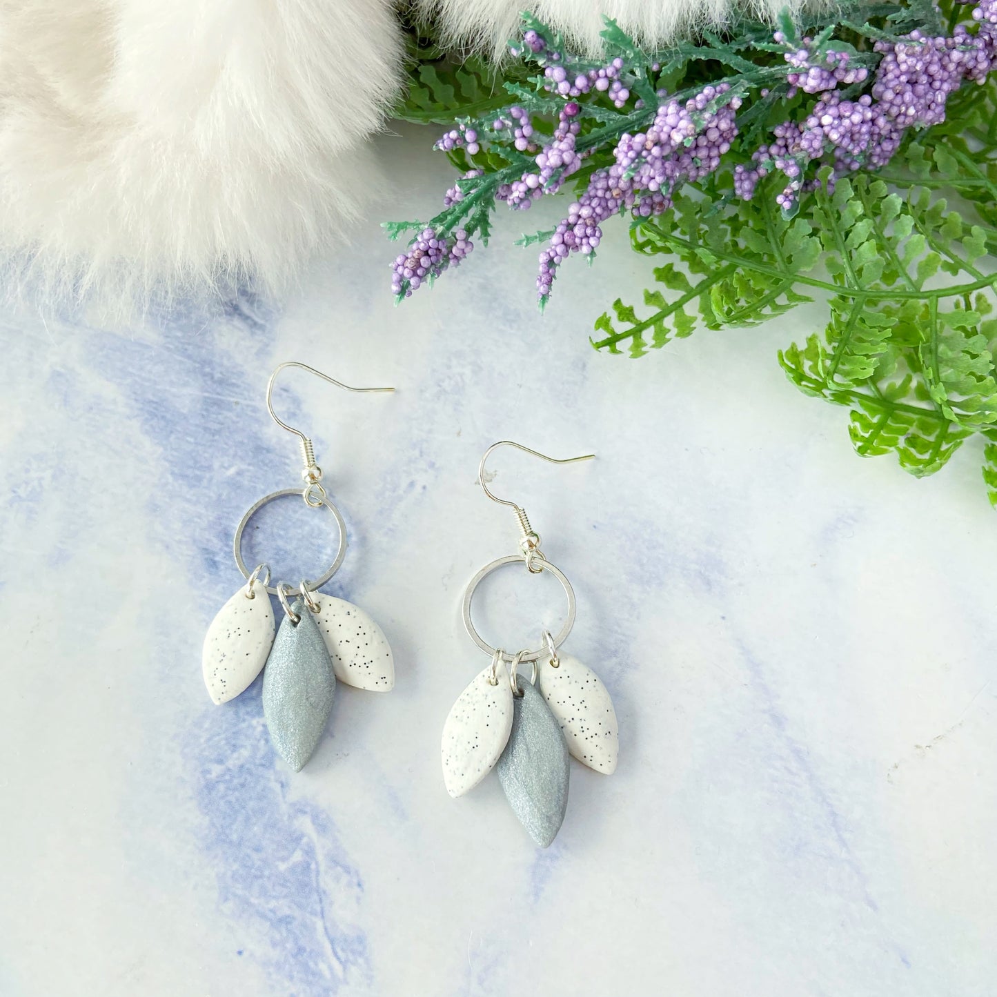 Handmade Gold Triple Leaf Polymer Clay Dangle Earrings