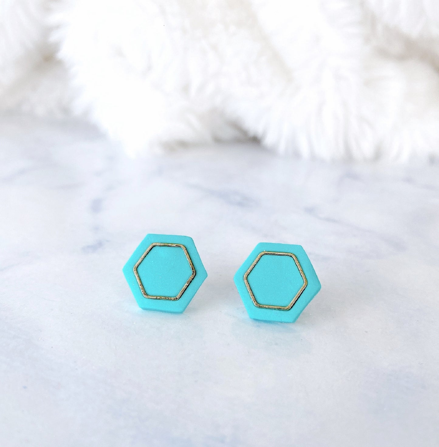 Black With Gold Specks Hexagon Stud Earrings – Metallic Accent Collection