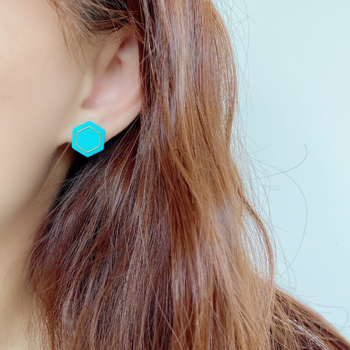Turquoise Hexagon Stud Earrings – Metallic Accent Collection