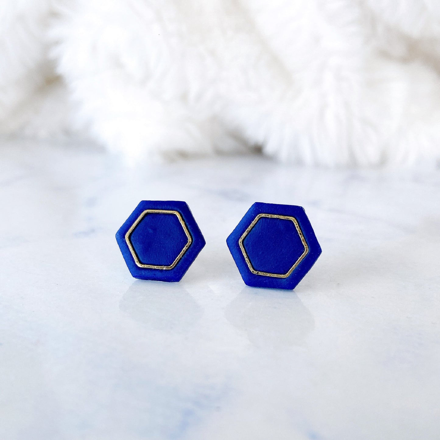Black With Gold Specks Hexagon Stud Earrings – Metallic Accent Collection