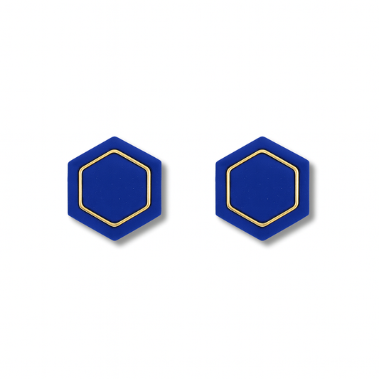 Royal Blue Hexagon Stud Earrings – Metallic Accent Collection
