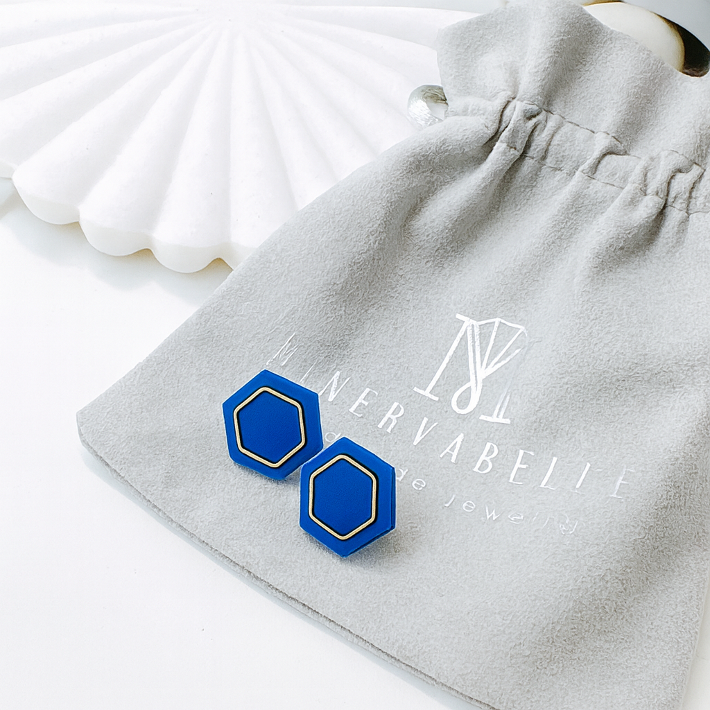 Black With Gold Specks Hexagon Stud Earrings – Metallic Accent Collection