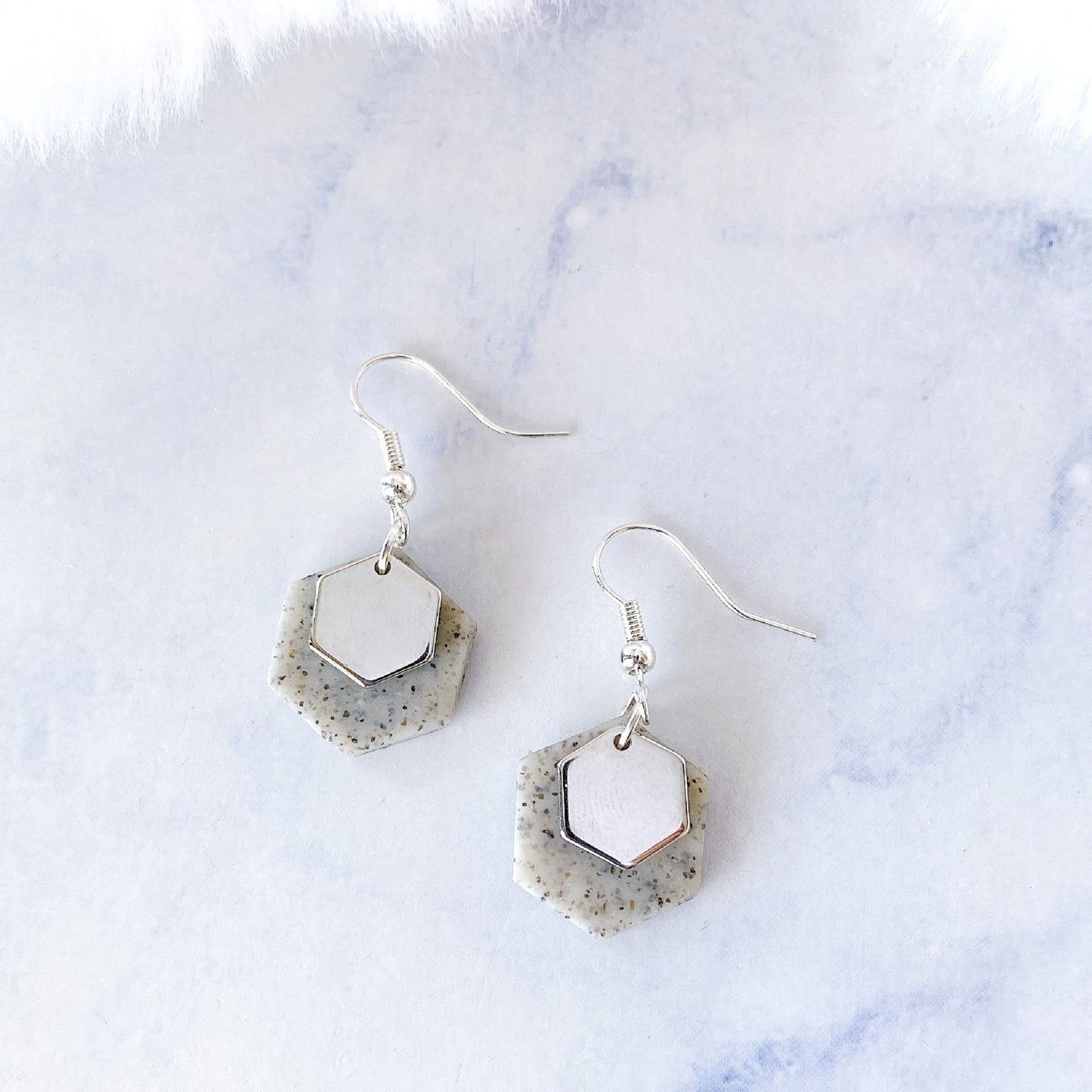 Gold Minimalist Hexagon Polymer Clay Dangle Earrings