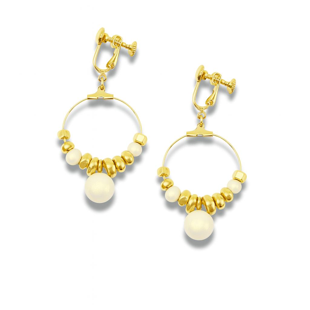 Golden Marble Bead Hoop Earrings – Elegant Minimalist Collection