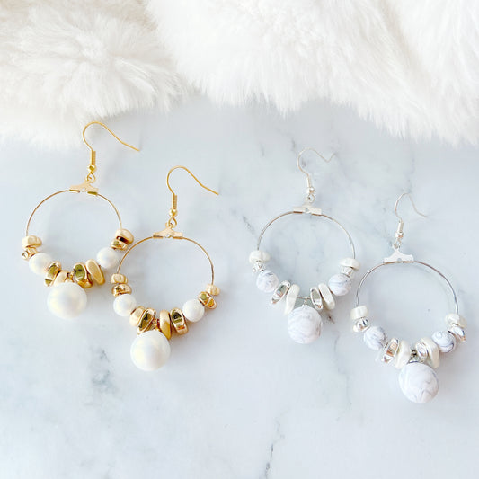 Silver Marble Bead Hoop Earrings – Elegant Minimalist Collection