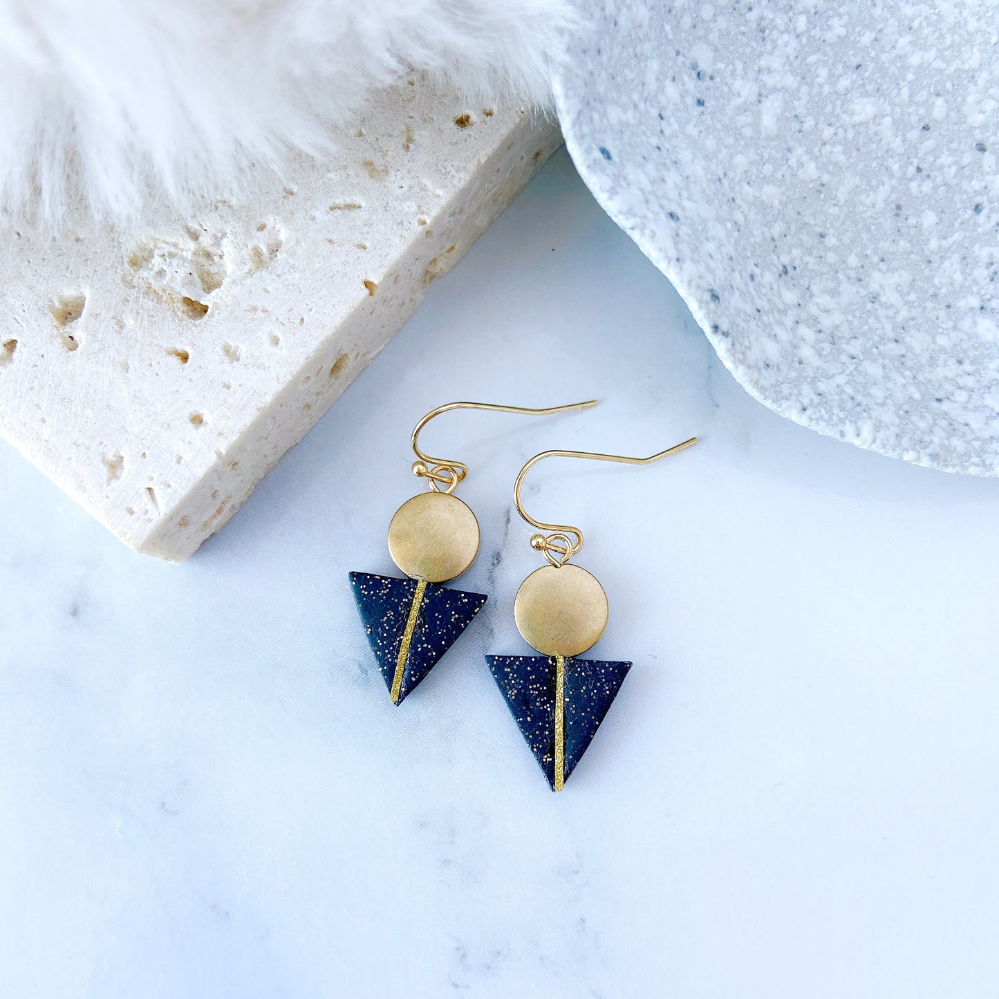 Grey Stone Triangle Geo Earrings – Modern Minimalist Collection